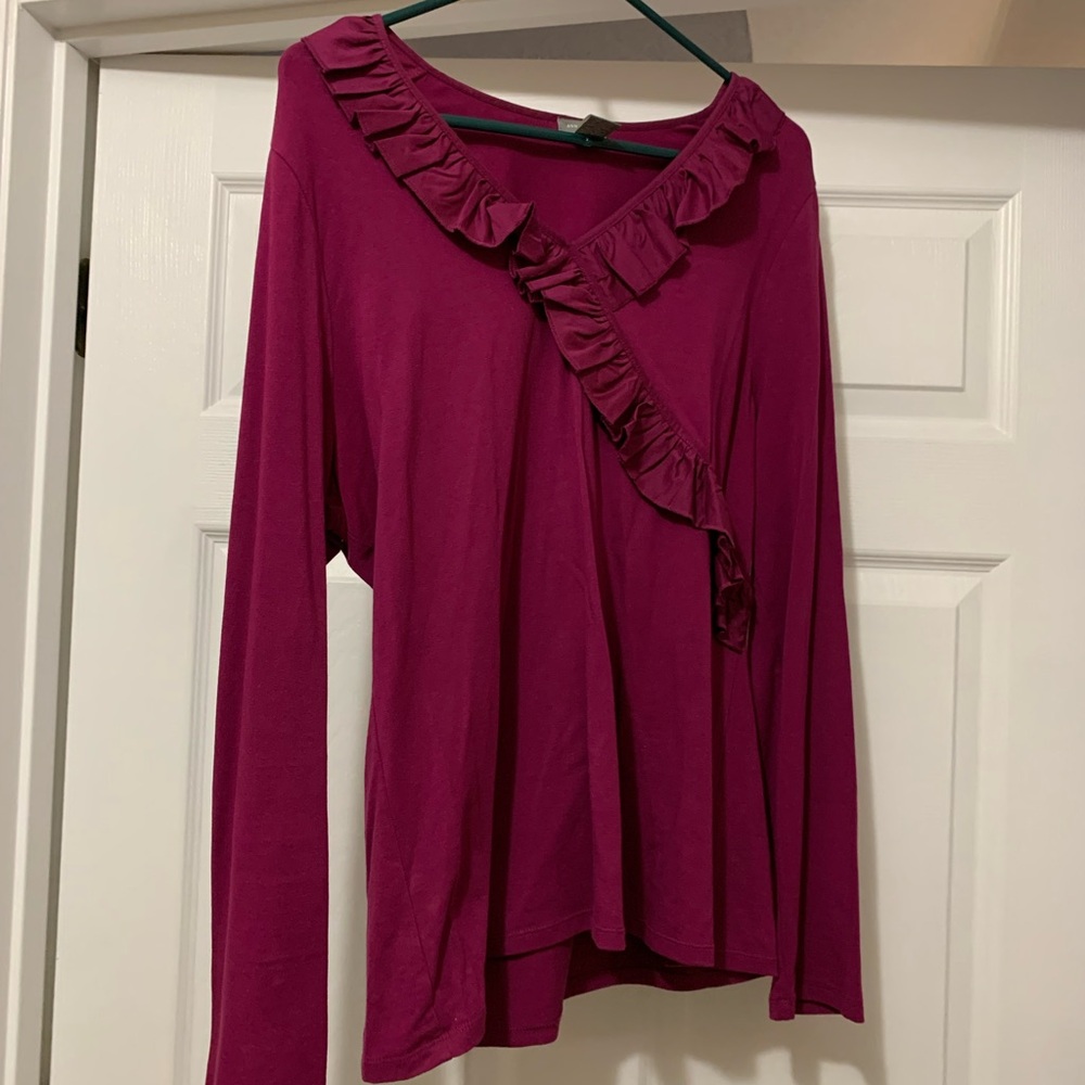 Ann Taylor Magenta Ruffled Long Sleeve Top